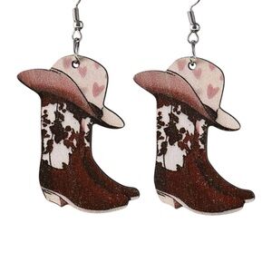 Cowboy Boot Heart Hat Earrings - NEW